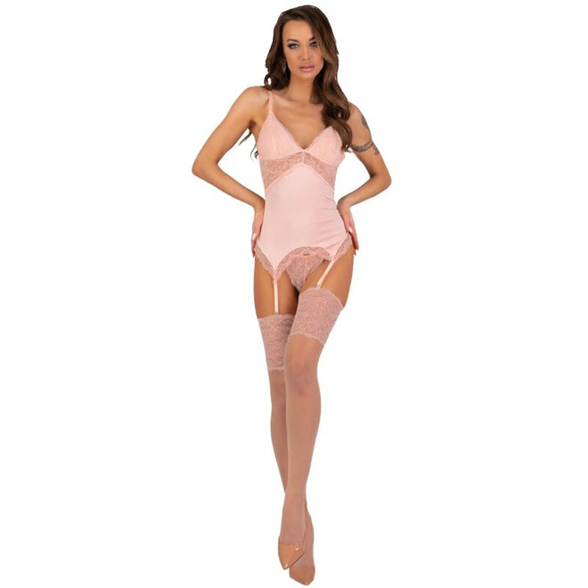 Livco Corsetti Sexy Peach Bustier & Garter Set with Stockings