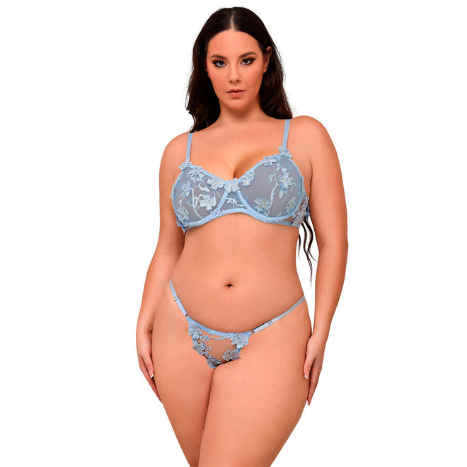 Subblime Sky Blue Floral Embroidered Lingerie Set